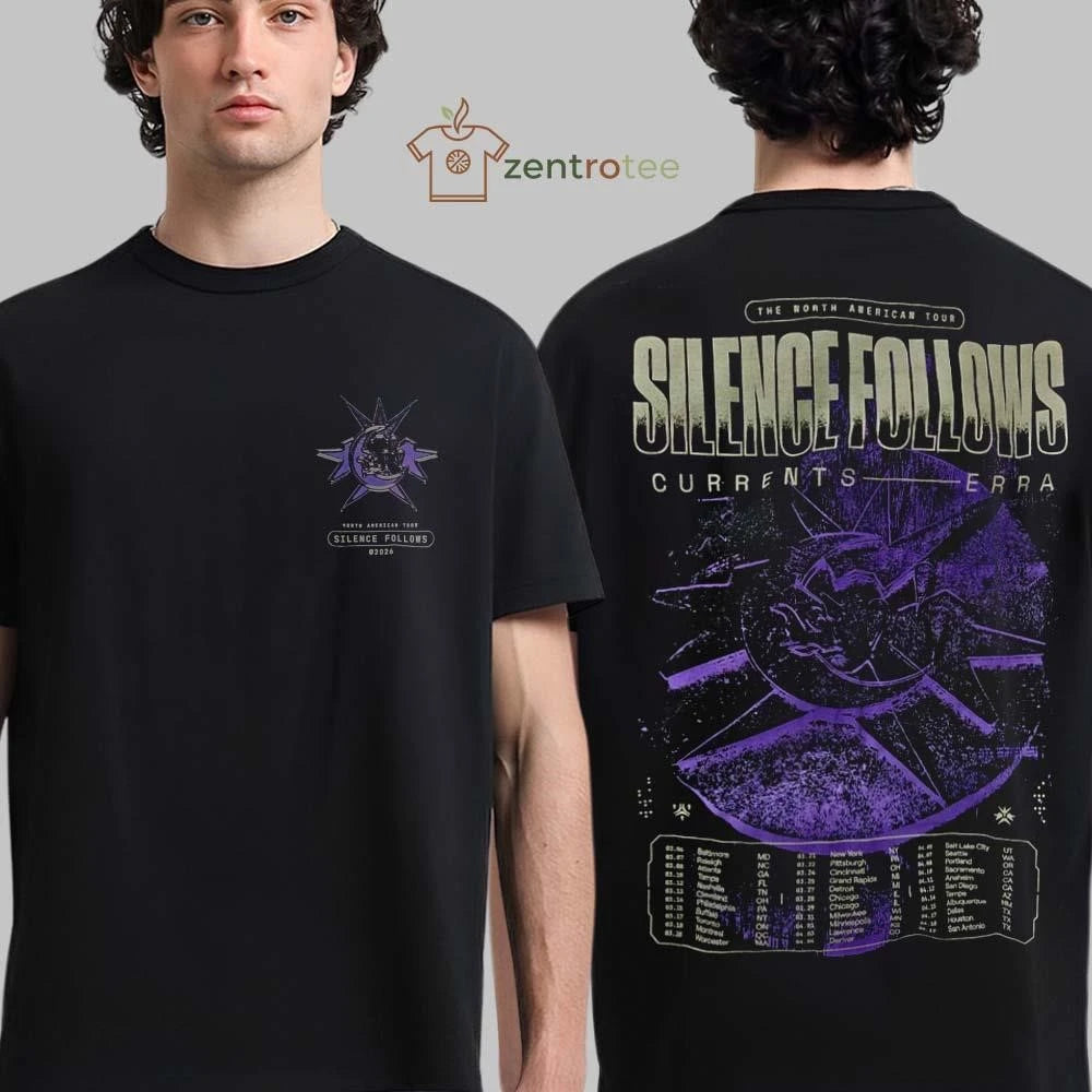 Premium Erra Silence Follows North American Tour 2026 Merch Pink Star With Dates tee