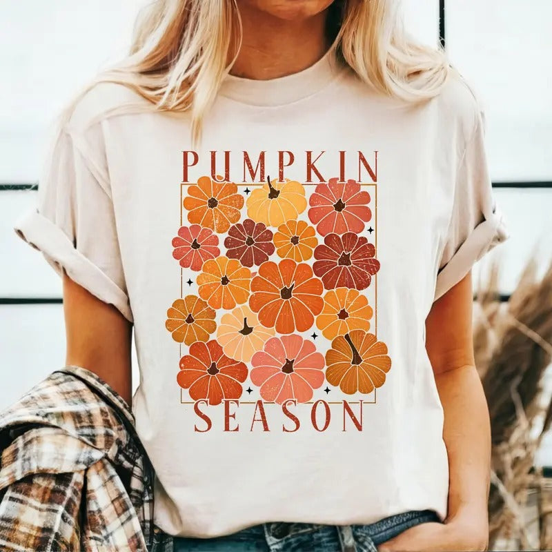 Pumpkin Season Autumn Shirt Cute Fall Halloween Shirts Spooky Season Shirt Cute Soft Cotton Shirt Inclusive Multiple Colorways Full Size Range T-Shirts
