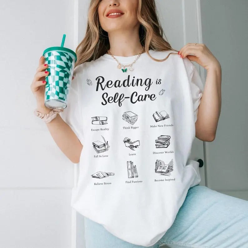 Reading Self Care Shirt Booklover Self Care Shirt Book Bookclub Bookworm Shirt Throne Glass Book T-Shirts