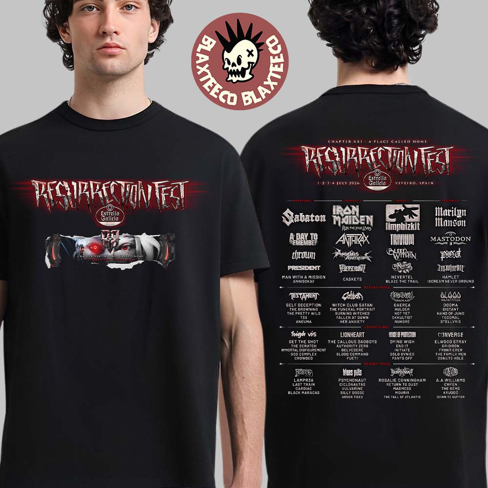 Resurrection Fest 2026 Full Lineup In Viveiro Spain From 1 To 4 July 2026 Two Sided T-Shirt