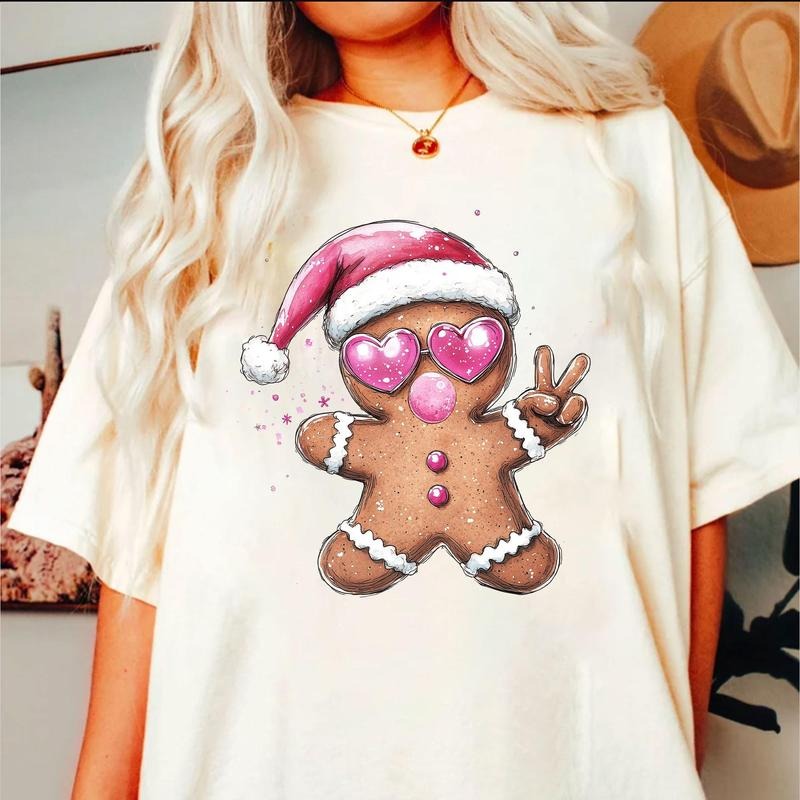 Retro Ginger Gingerbread Pink Blowing Bubble Vintage PNG Santa Sunglasses T-Shirts