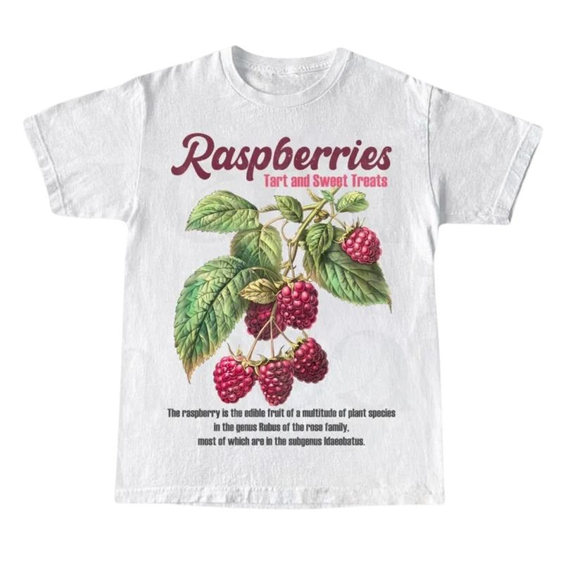 Retro Raspberries Commercial Shirt Vintage Raspberry Cotton Y2k Top Womenswear T-Shirts