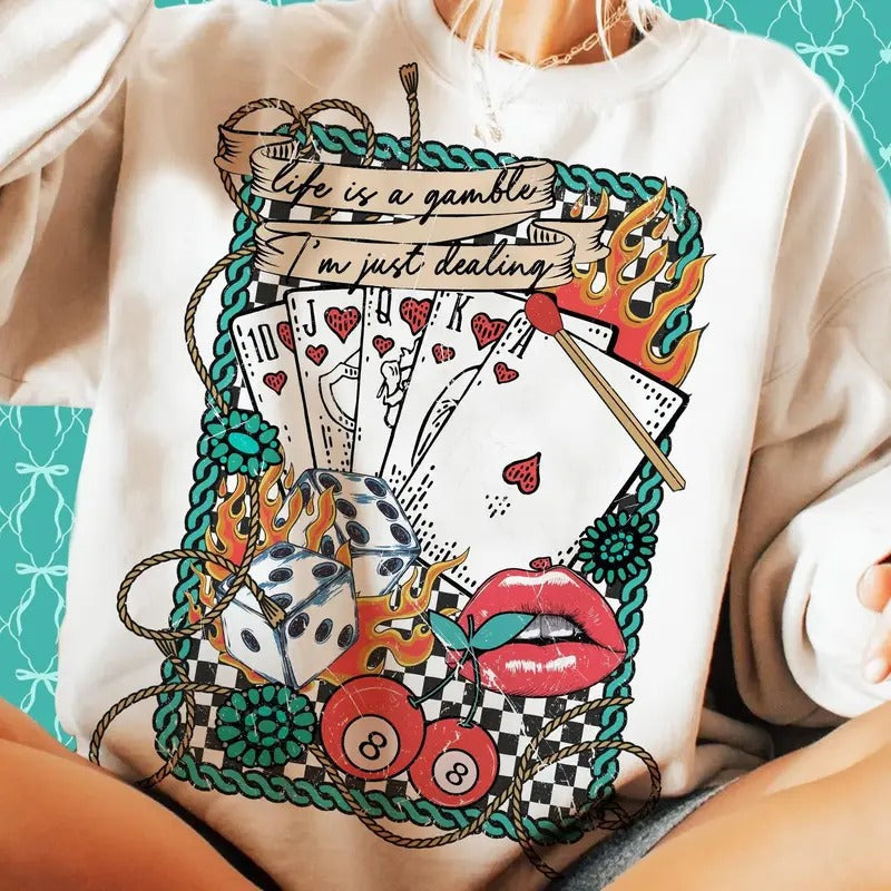 Retro Turquoise Western Country Life Is Gamble Wild West Shirt Retro Cowgirl Western Country Girl T-Shirts