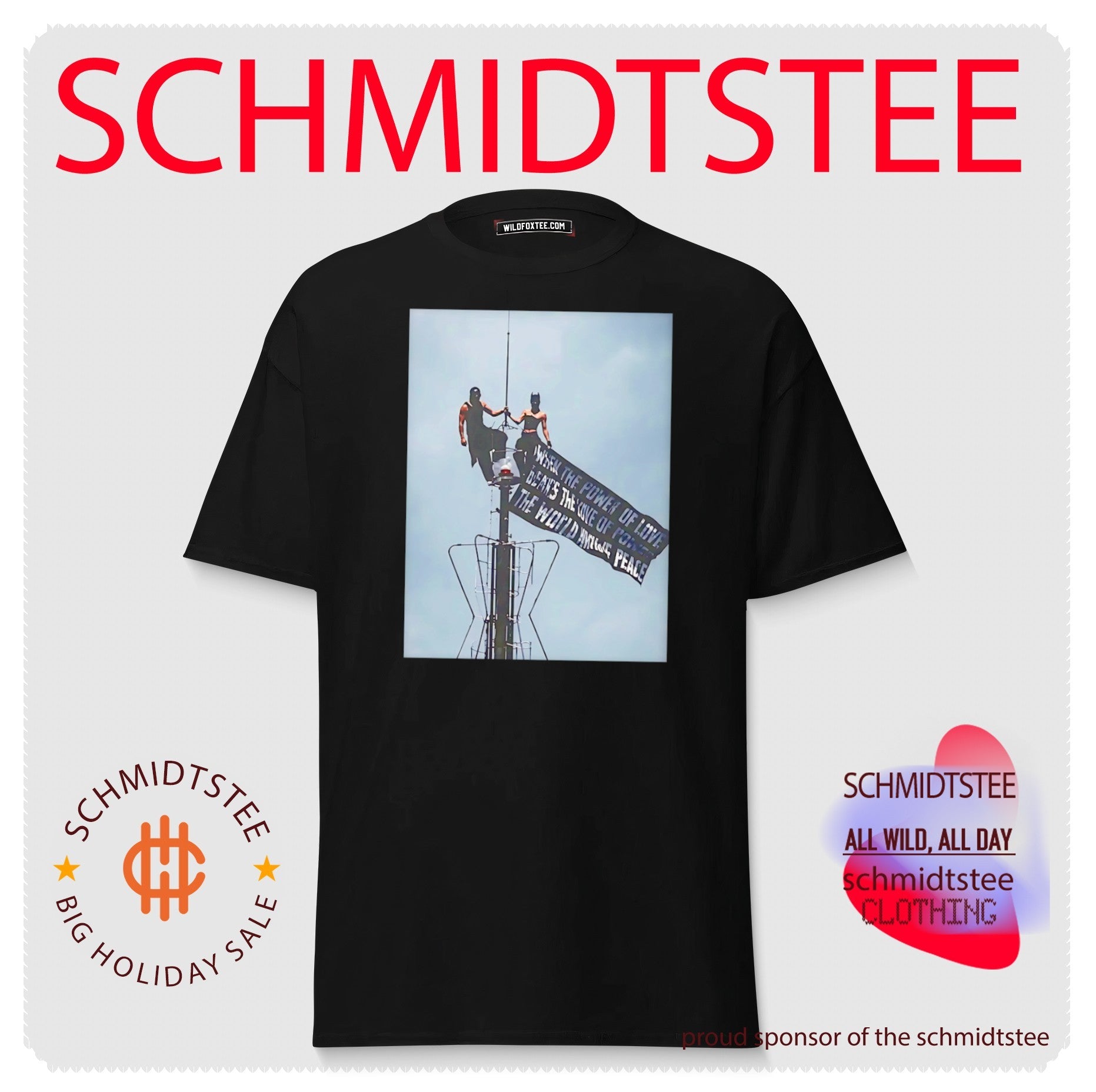 Rooftop climbing sign when the power of love beats the love of power the world knows peace shirt