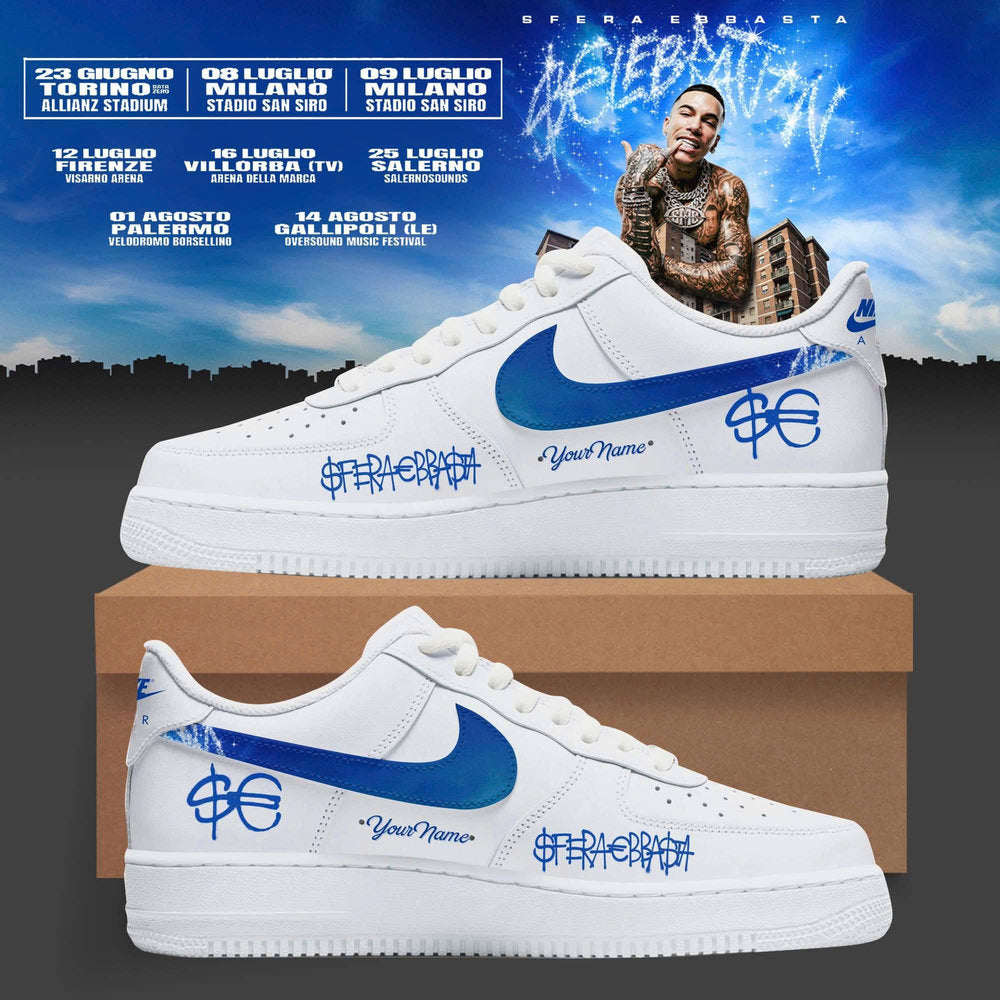 Sfera Ebbasta “$€LEBRAT10N” Summer Tour 2026 Custom White AF1 Shoes