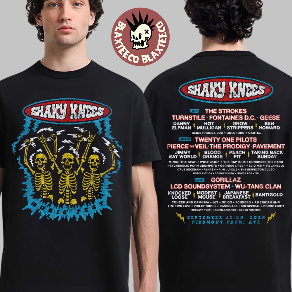 Shaky Knees Music Festival 2026 At Piedmont Park Atlanta GA On September 13-20 2026 Electric Skeleton Lineup T-Shirt