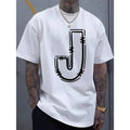 Simple J Letter Printed Round Neck Short Sleeved Comfortable Breathable Casual Sports Top Suitable Spring Summer Vacation Leisure Made USA T-Shirts