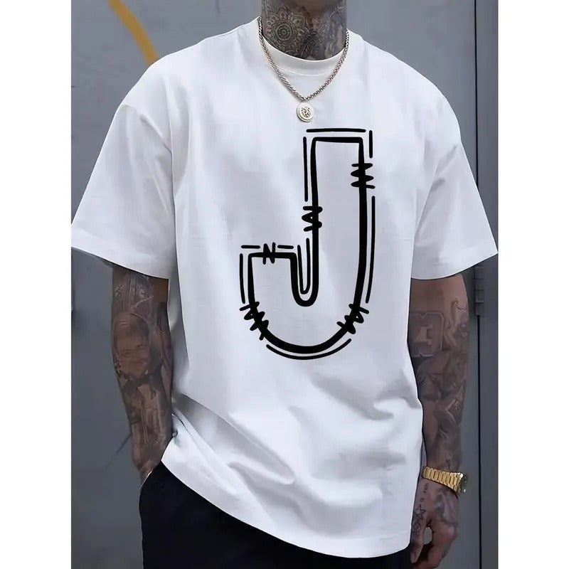 Simple J Letter Printed Round Neck Short Sleeved Comfortable Breathable Casual Sports Top Suitable Spring Summer Vacation Leisure Made USA T-Shirts