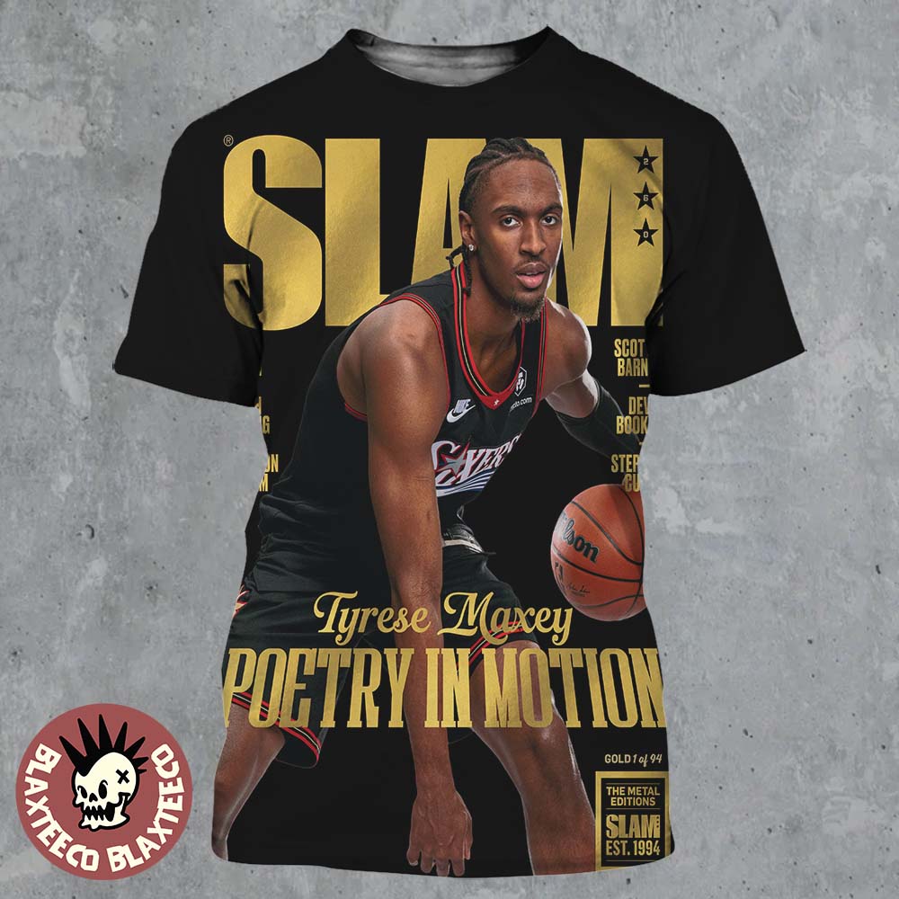 Slam 260 Tyrese Maxey Philadelphia 76ers Poetry In Motion Gold Metal Edition Magazine Cover All Over Print Shirt
