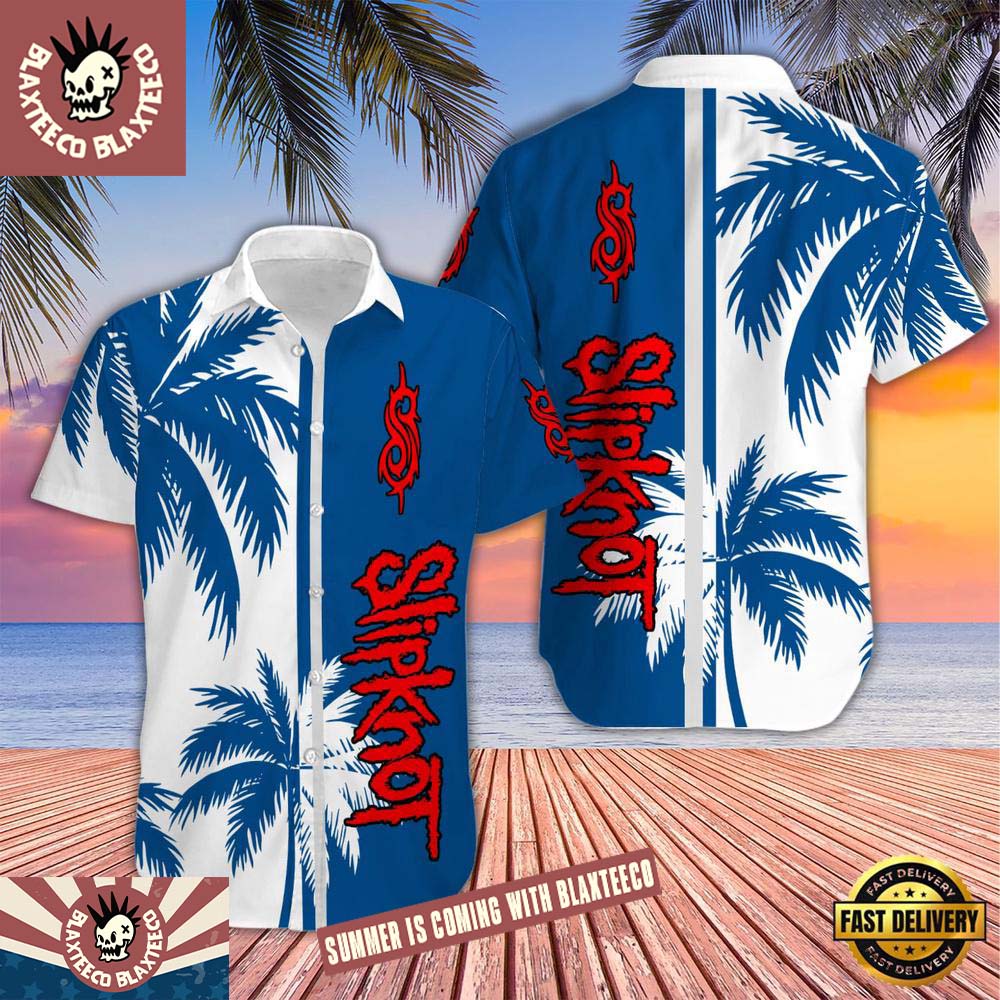 Slipknot Palm Tree White And Royal Summer Hawaiian Shirt