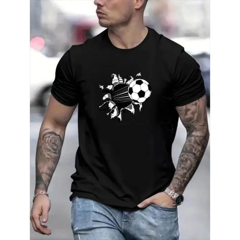 Soccer Print Creative Top Casual Short Sleeve Crew Neck Summer Outdoor Made USA T-Shirts