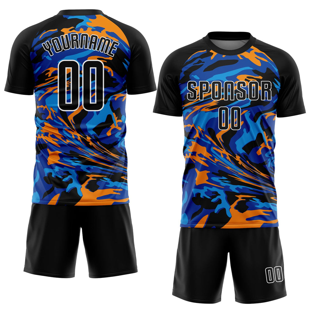 Custom Black Black Royal-Orange Sublimation Soccer Uniform Jersey