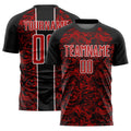 Custom Black Red-White Abstract Fluid Sublimation Soccer Uniform Jersey
