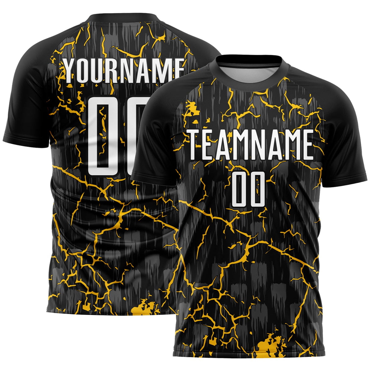 Custom Black White-Yellow Lightning Sublimation Soccer Uniform Jersey