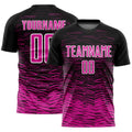 Custom Black Deep Pink-White Line Sublimation Soccer Uniform Jersey