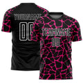 Custom Black Hot Pink-White Abstract Network Splash Sublimation Soccer Uniform Jersey
