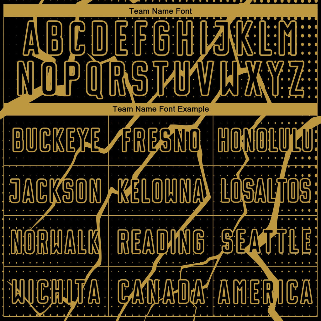 Custom Black Old Gold Lightning Sublimation Soccer Uniform Jersey