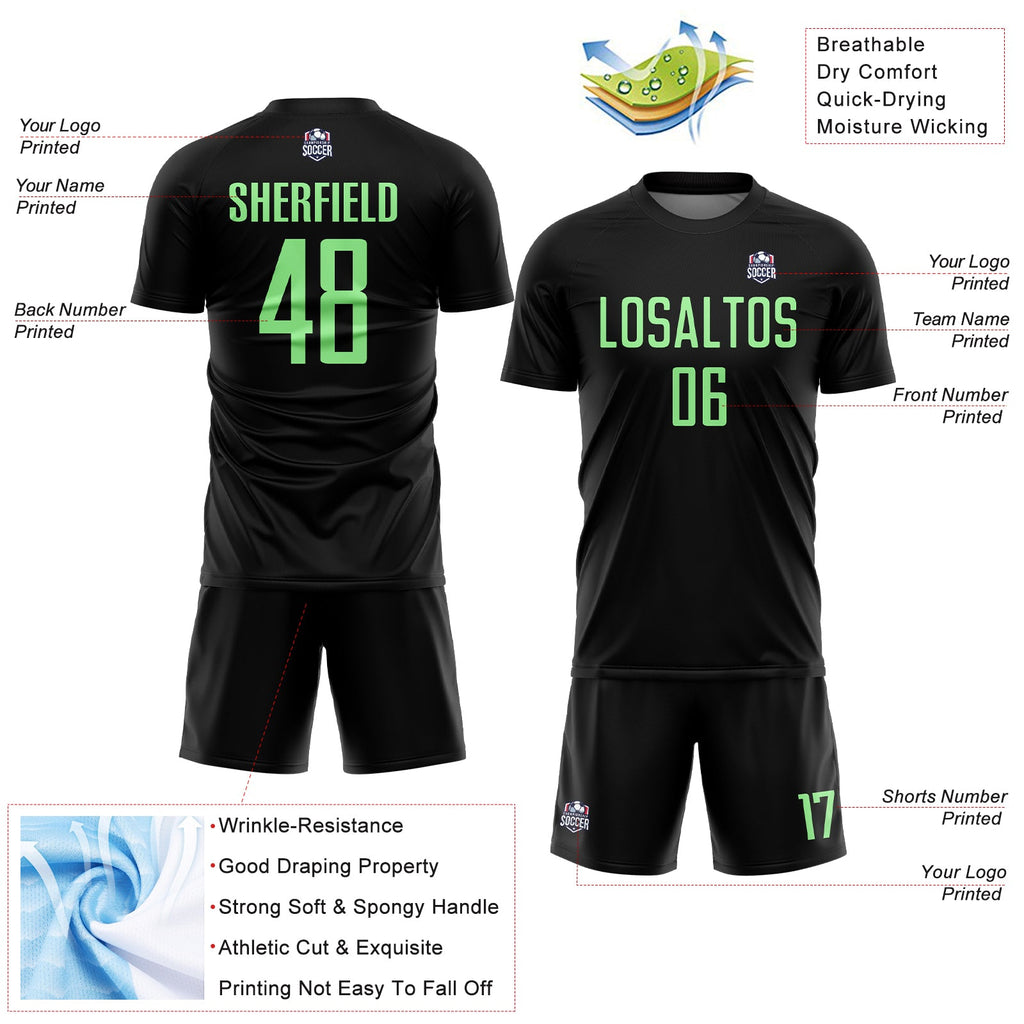 Custom Black Pea Green Sublimation Soccer Uniform Jersey