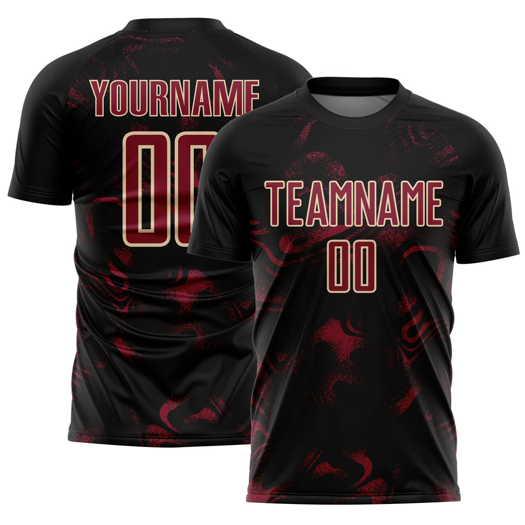 Custom Black Crimson-Cream Abstract Liquid Sublimation Soccer Uniform Jersey