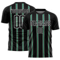 Custom Black Kelly Green-White Stripe Line Sublimation Soccer Uniform Jersey