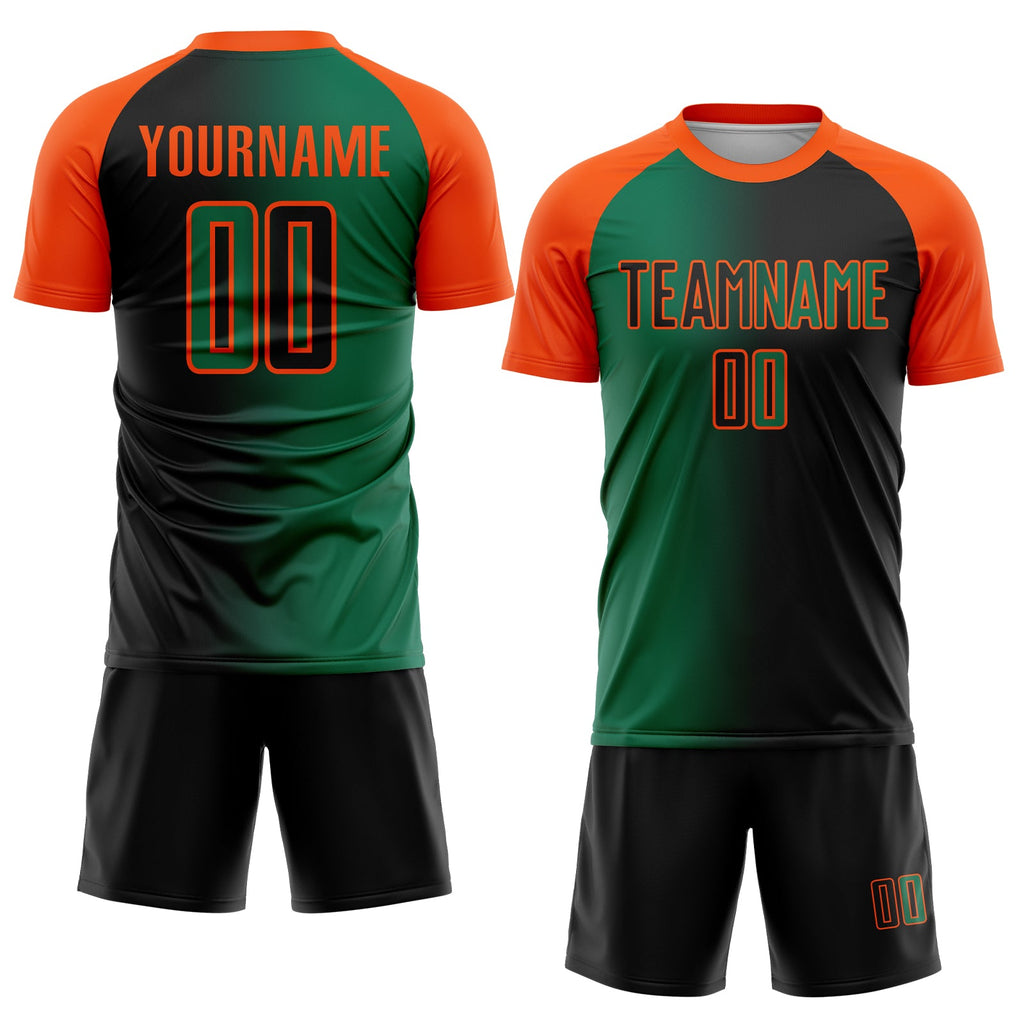 Custom Black Kelly Green-Orange Sublimation Gradient Fashion Soccer Uniform Jersey