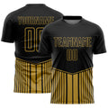 Custom Black Old Gold Stripe Line Sublimation Soccer Uniform Jersey