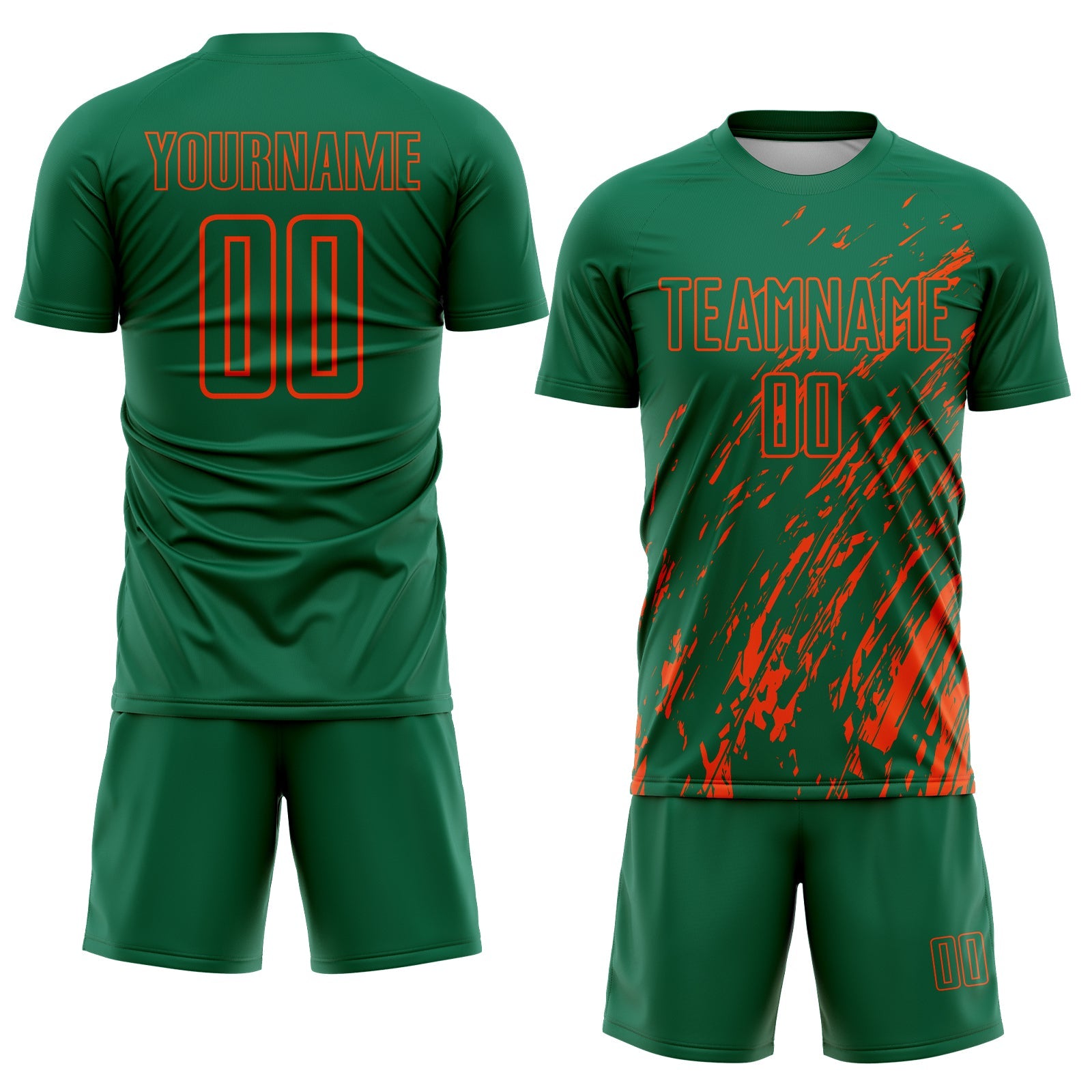 Custom Kelly Green Orange Splash Sublimation Soccer Uniform Jersey