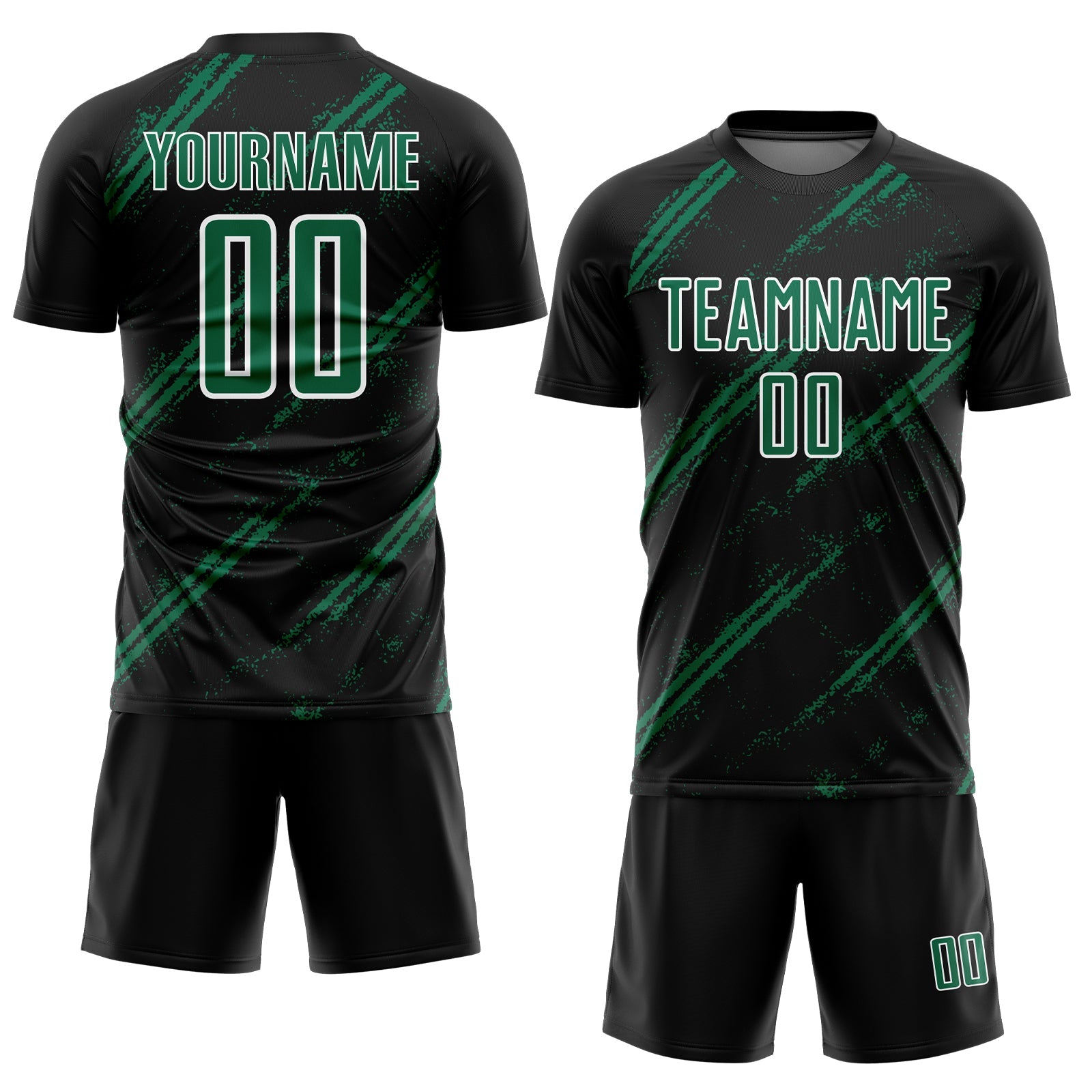 Custom Black Kelly Green-White Abstract Fragment Art Splash Sublimation Soccer Uniform Jersey