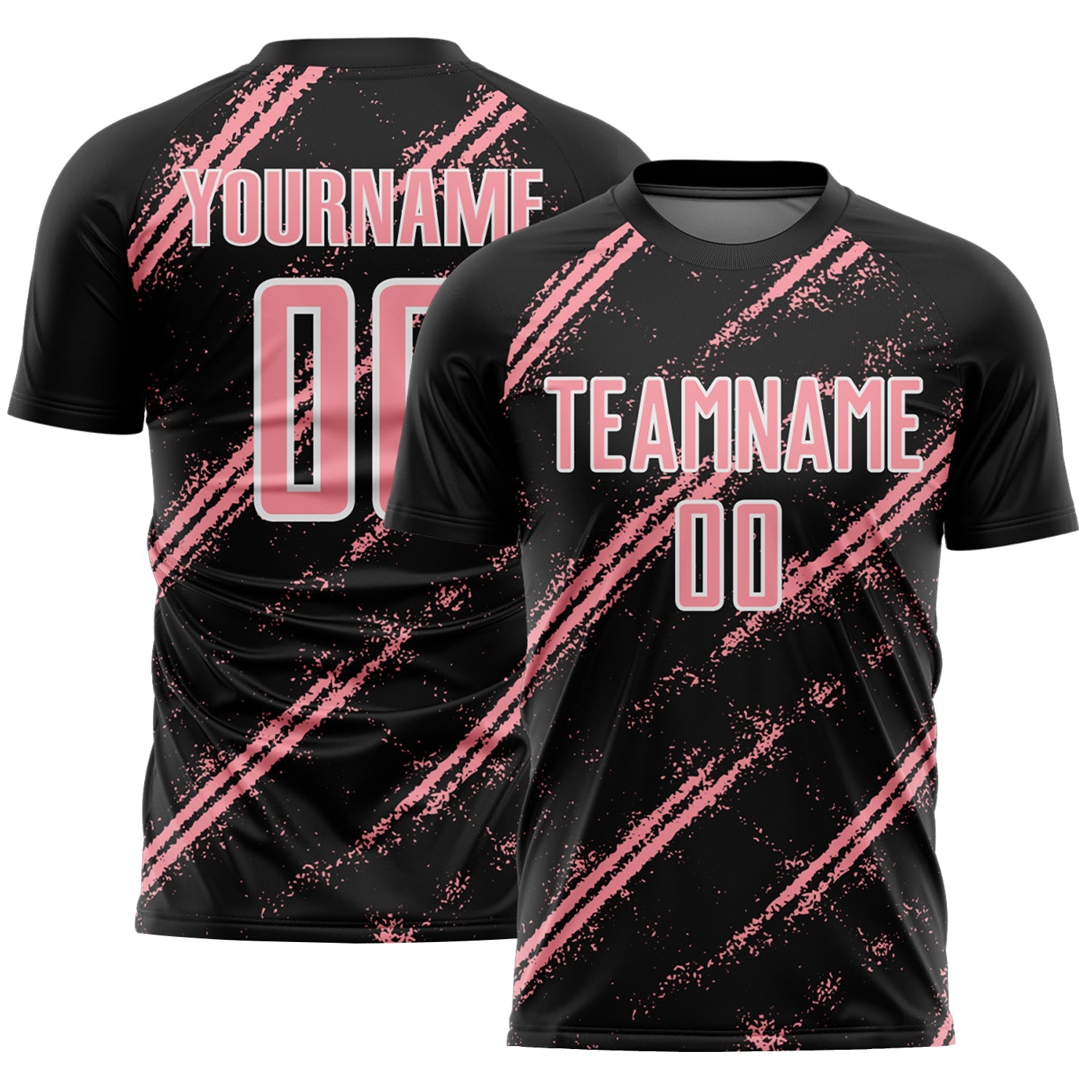 Custom Black Medium Pink-White Abstract Fragment Art Splash Sublimation Soccer Uniform Jersey