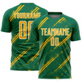 Custom Kelly Green Gold-White Abstract Fragment Art Splash Sublimation Soccer Uniform Jersey