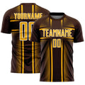Custom Brown Gold-White Lines Sublimation Soccer Uniform Jersey