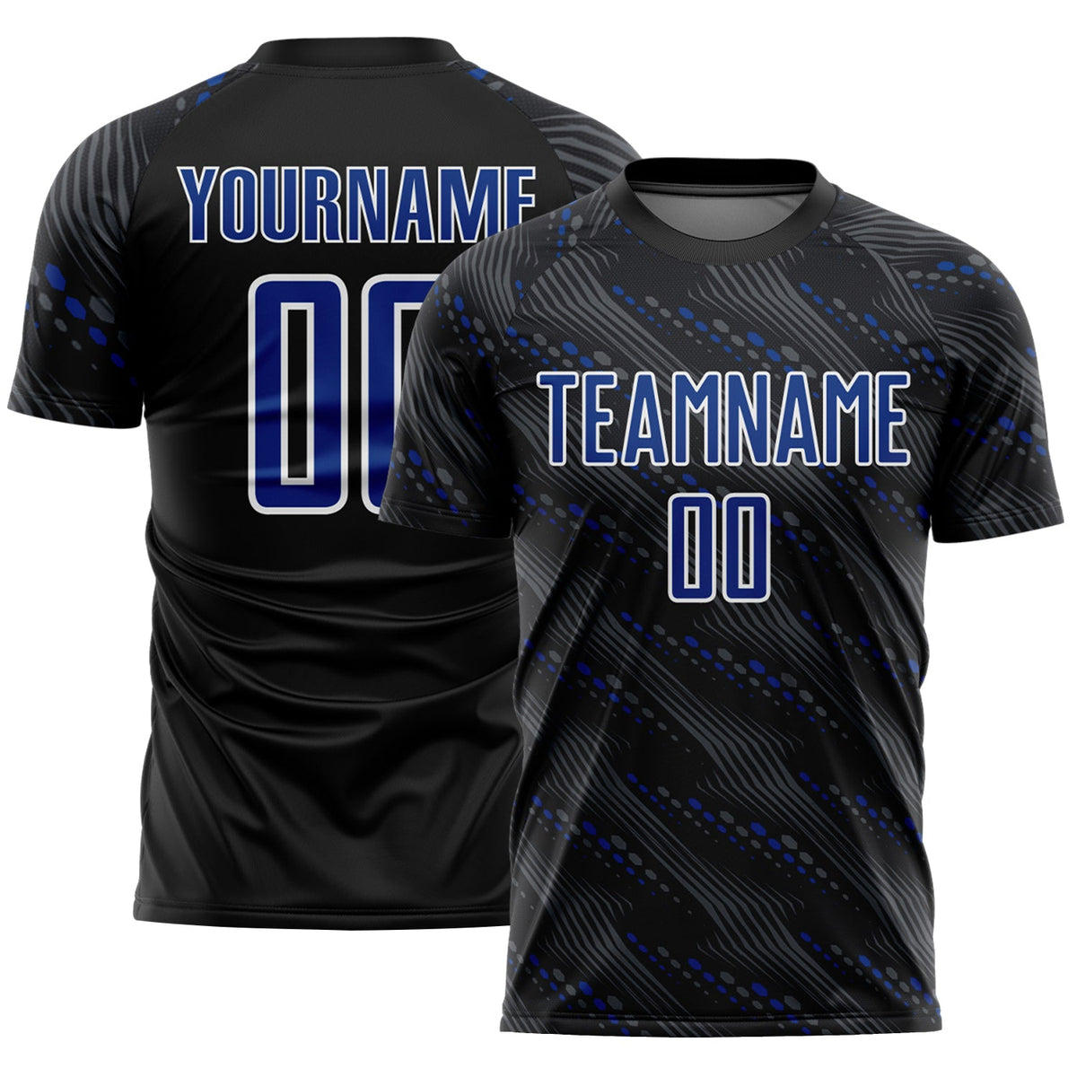 Custom Black Royal-White Slant Lines Sports Sublimation Soccer Uniform Jersey