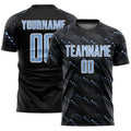 Custom Black Light Blue-White Slant Lines Sports Sublimation Soccer Uniform Jersey