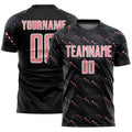 Custom Black Medium Pink-White Slant Lines Sports Sublimation Soccer Uniform Jersey