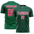 Custom Kelly Green Neon Pink-White Slant Lines Sports Sublimation Soccer Uniform Jersey