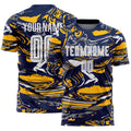 Custom Figure White Navy-Gold Fluid Art Splash Sublimation Soccer Uniform Jersey