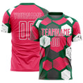 Custom Kelly Green Neon Pink-White Geometric Shape Sublimation Soccer Uniform Jersey