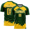 Custom Green Yellow-White Abstract Fragment Art Sublimation Soccer Uniform Jersey
