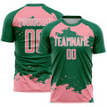 Custom Kelly Green Medium Pink-White Abstract Fragment Art Sublimation Soccer Uniform Jersey