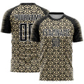 Custom Black Cream-White Geometric Arrow Sublimation Soccer Uniform Jersey