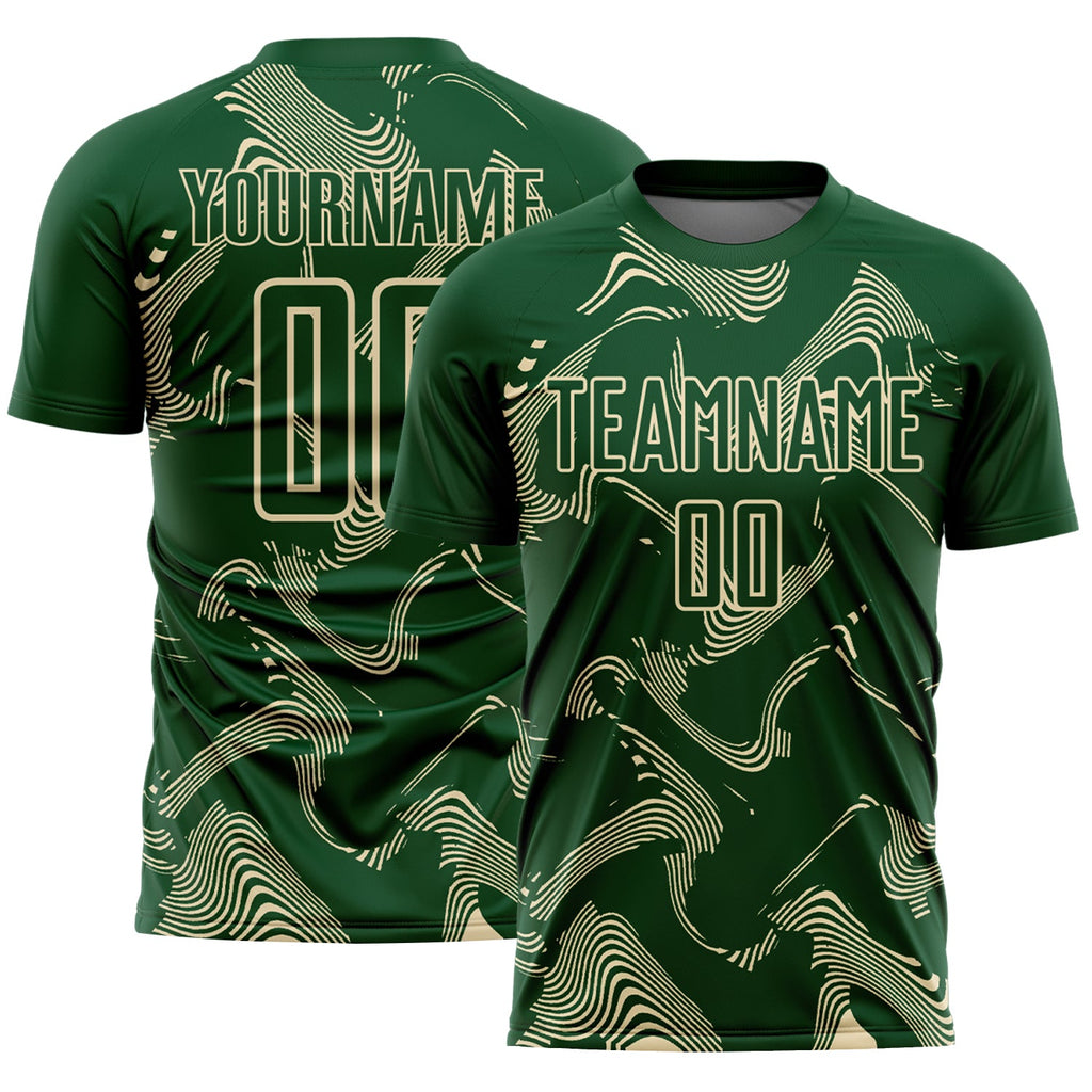Custom Green Cream Curve Lines Sports Sublimation Soccer Uniform Jersey