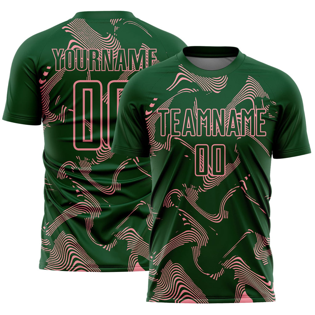 Custom Green Medium Pink Curve Lines Sports Sublimation Soccer Uniform Jersey