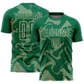 Custom Kelly Green Cream Curve Lines Sports Sublimation Soccer Uniform Jersey