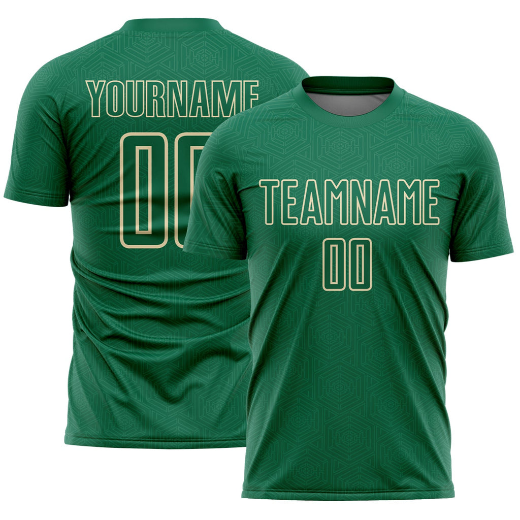 Custom Kelly Green Cream Geometric Shape Sports Sublimation Soccer Uniform Jersey