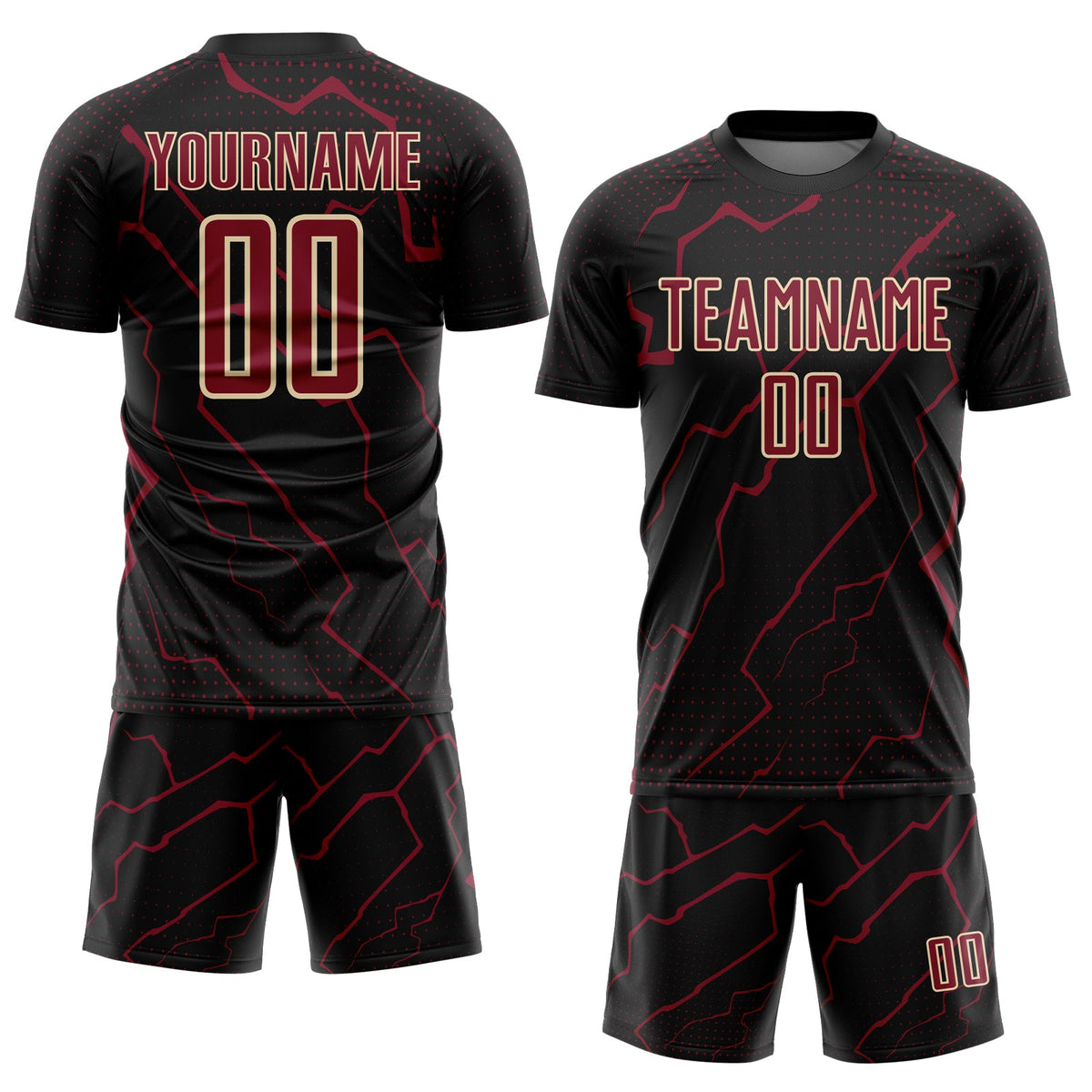 Custom Black Crimson-Cream Lightning Sports Sublimation Soccer Uniform Jersey