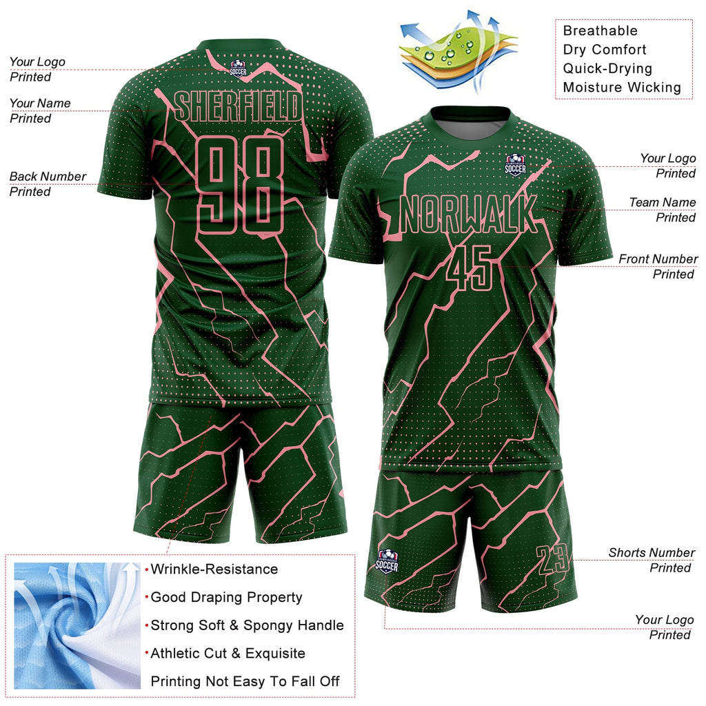 Custom Green Medium Pink Lightning Sports Sublimation Soccer Uniform Jersey