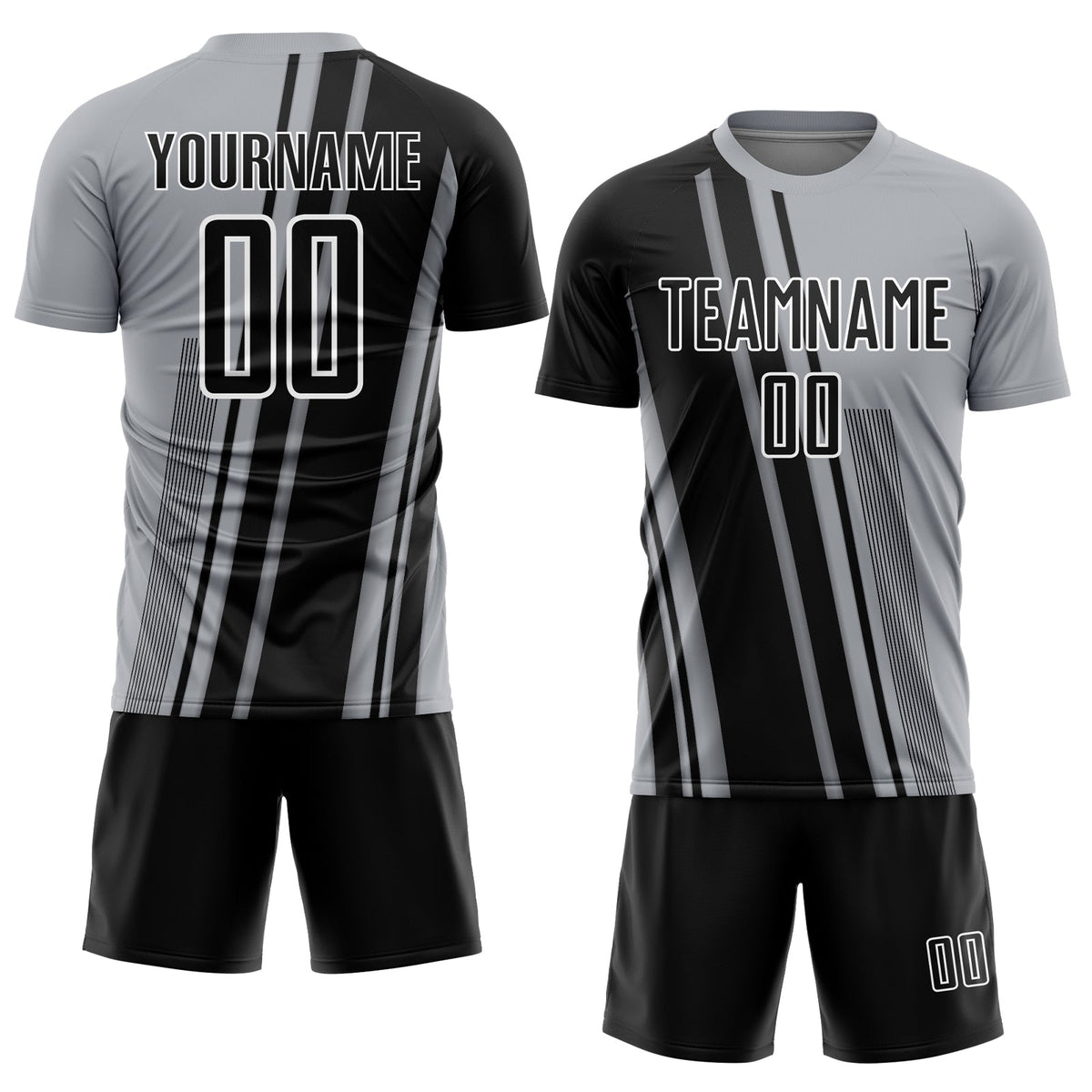 Custom Gray Black-White Lines Sports Sublimation Soccer Uniform Jersey
