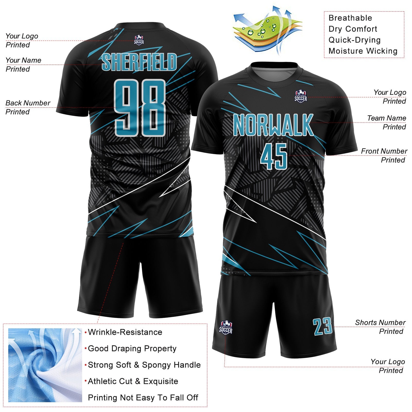 Custom Black Panther Blue-White Lines Sports Sublimation Soccer Uniform Jersey