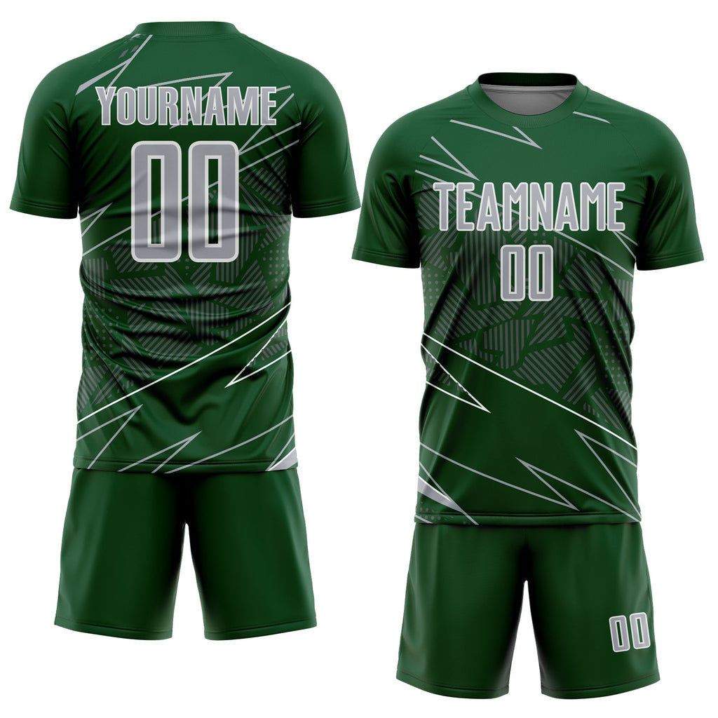Custom Green Gray-White Lines Sports Sublimation Soccer Uniform Jersey