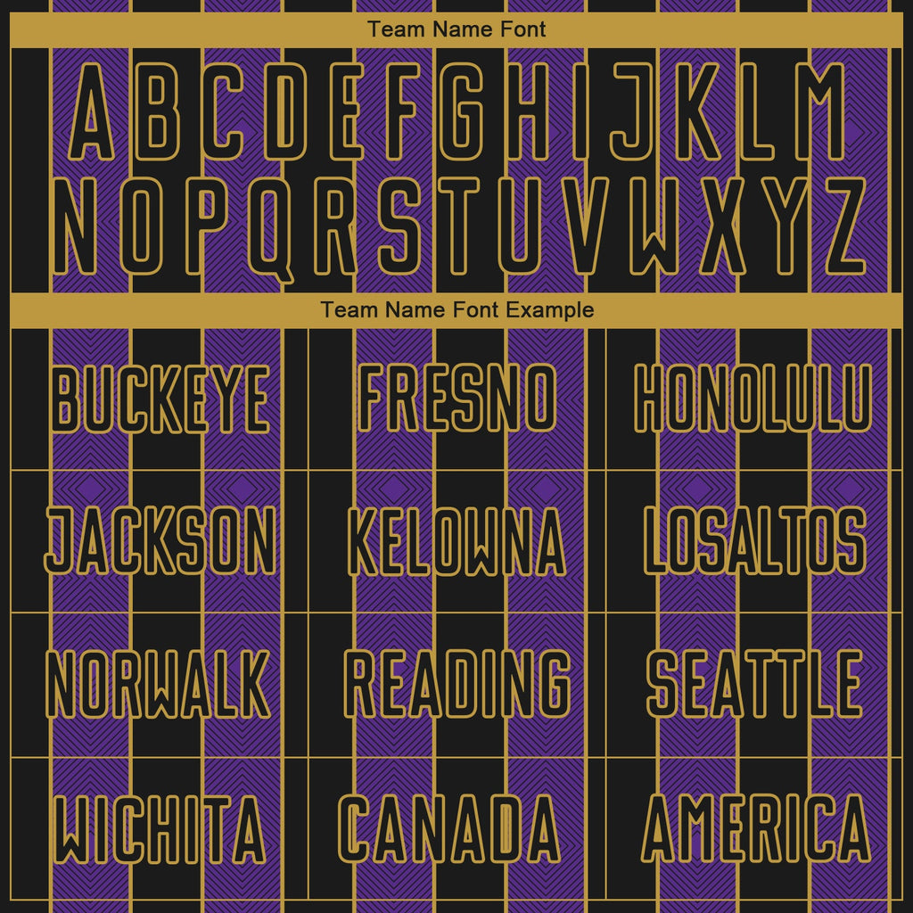 Custom Black Purple-Old Gold Pinstripe Line Sports Sublimation Soccer Uniform Jersey